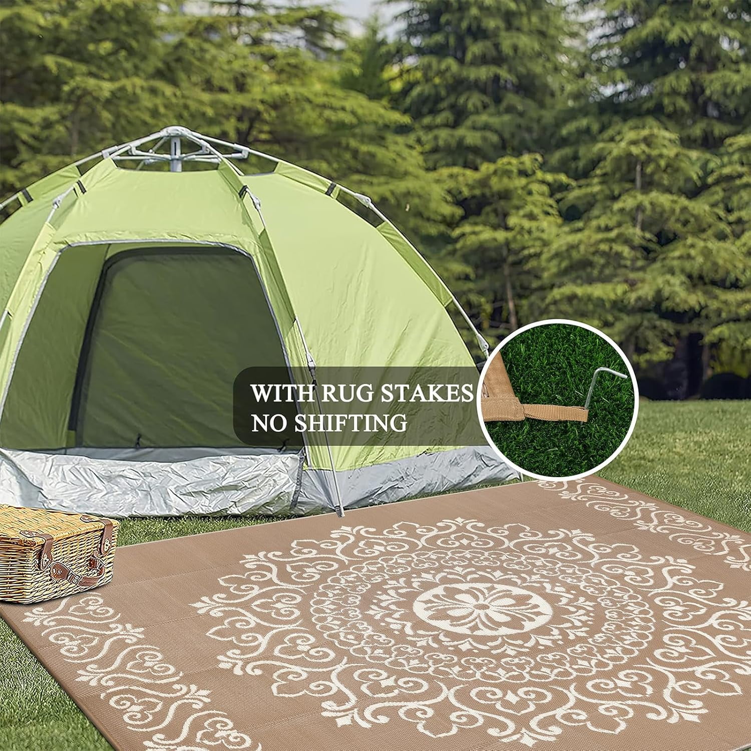 MJIAexp 9'x12' Brown Outdoor Rug Patio Rug Waterproof RV Outdoor Rug Camping Rugs Reversible Plastic Straw Rug Large Outdoor Mat for Camping, Balcony Apartment, Patio, Porch, Picnic, Beach