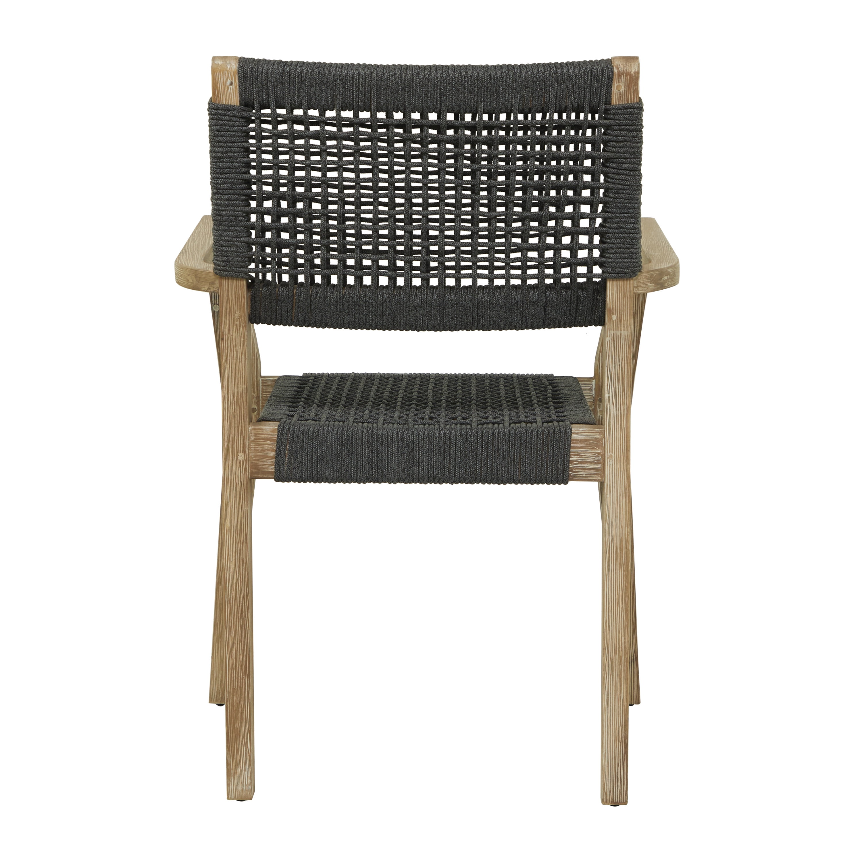 DecMode Outdoor Dining Chair with Woven Seat and Back - Wood - Set of 2 - Dark Gray