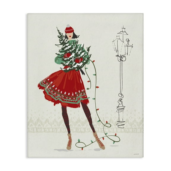 Stupell Industries Festive Fashion Girl Holiday Painting Gallery Wrapped Canvas Art Prints Wall Art, 16 x 20