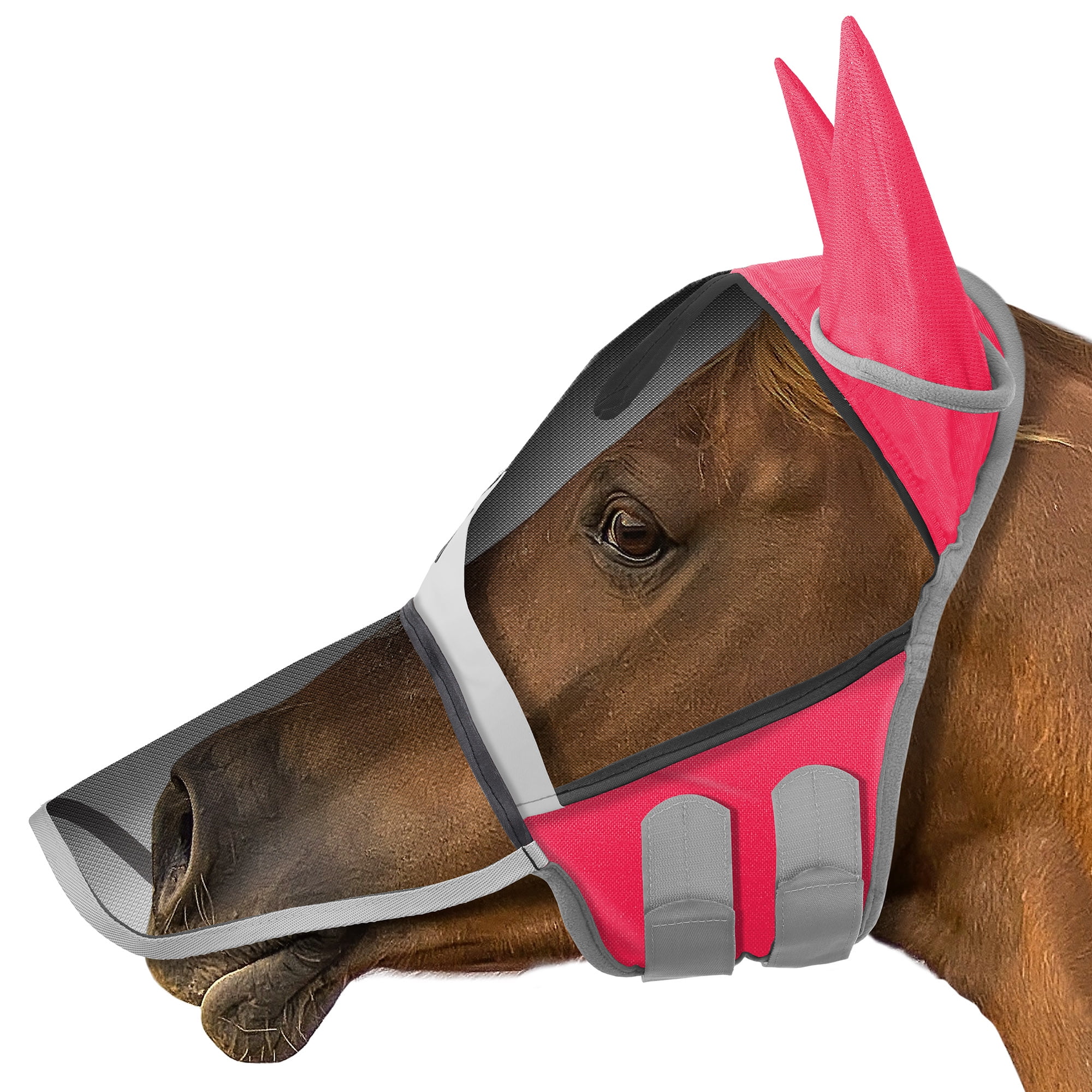 SmithBuilt Horse Equine Fly Mask (Pink, Pony) with Long Nose, Ear