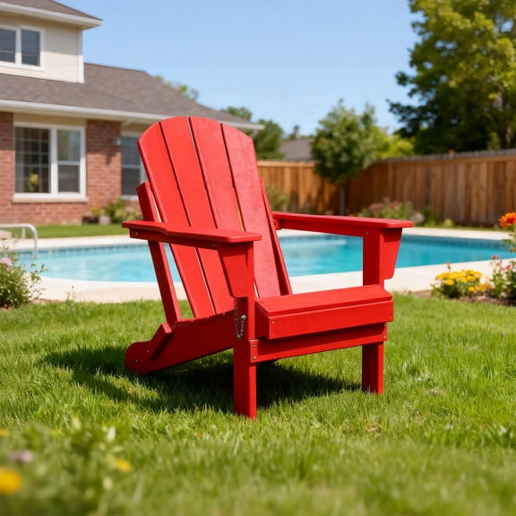 Vantana HDPE Folding Adirondack Chair, HDPE All-Weather for Outdoor Backyard Patio Poolside Garden - Red