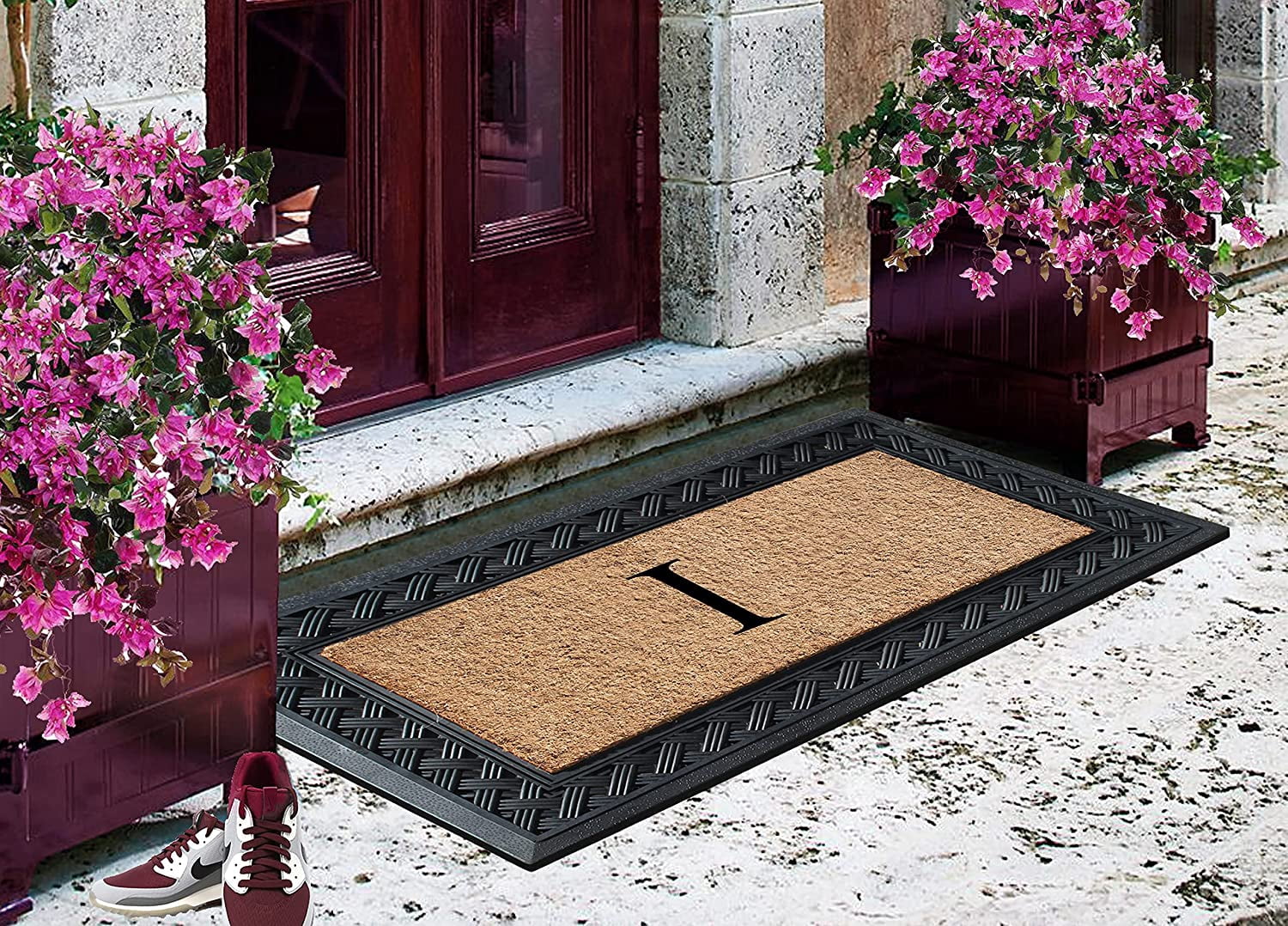 A1 Home Collections Paisley Rubber and Coir Outdoor Doormat, Non-Slip Backing, Black/Beige 23 x 38