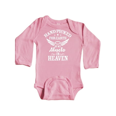 

Inktastic Handpicked for Earth By My Abuelo in Heaven with Angel Wings Gift Baby Boy or Baby Girl Long Sleeve Bodysuit