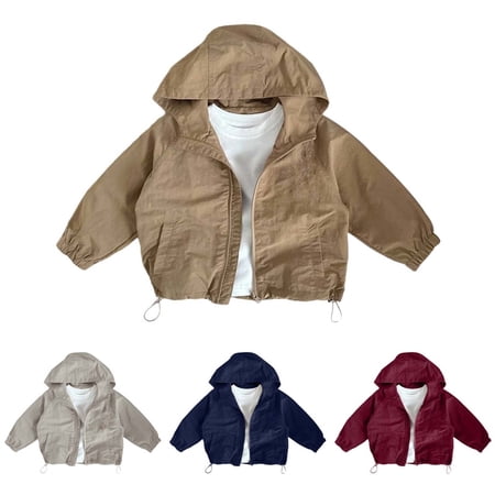 Gyexs Lightweight Boys Jacket for Outdoor Activities Wear School Zippered Front Breathable Fabric Spring Fall Outdoor Coat (Khaki 5-6 Years)