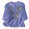 thumbnail image 5 of Guluxicc Floral Embroidered Cotton Linen Shirts for Women Summer 3/4 Sleeve Dressy Casual Loose Blouses Gauze Boho Tunic Tops, 5 of 6