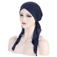 thumbnail image 4 of SOOMLON Head Wraps for Women Solid Ruffle Hat Headwear Head Wraps Turbans Beanie Cap Headwraps Mom Hat Ramadan Navy One Size, 4 of 4