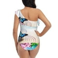 thumbnail image 5 of Gaeub Butterfly In Blossoms Zen Women's One Shoulder Ruffle Tummy Control Swimwear for Swimming Surfing Beach Party - Medium, 5 of 8