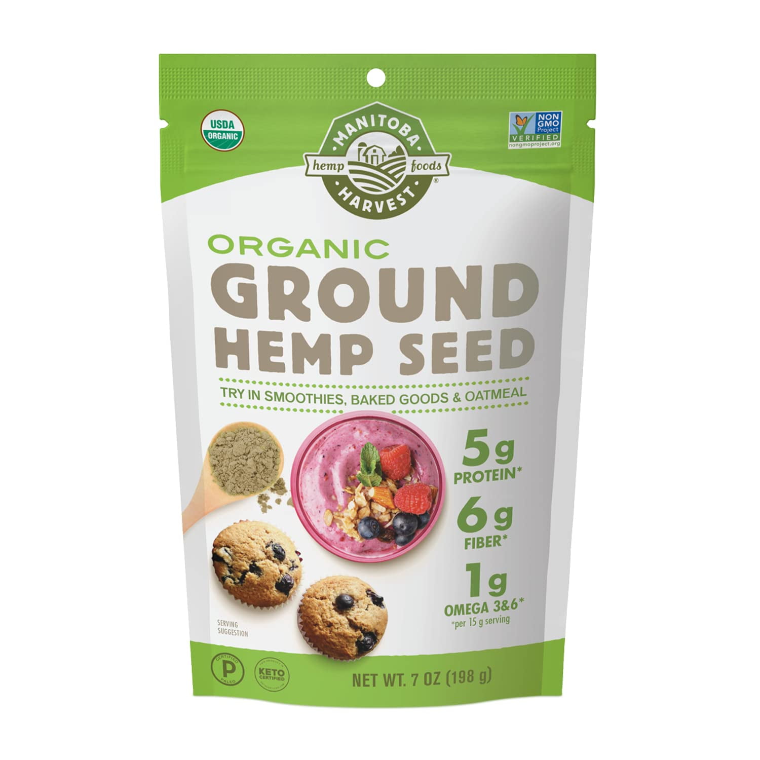 Organic Ground Hemp Seeds - 7Oz 5G Plant Protein 6G Fiber And 1G Omega 3 & 6 Per 15G Serving Fibe...