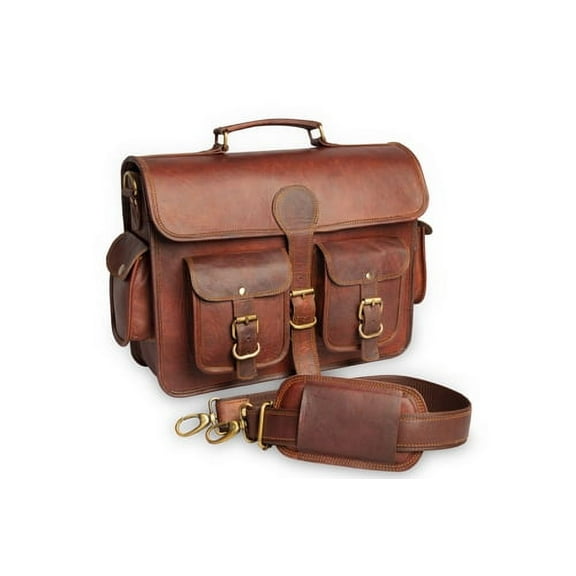 18 ''Laptop Bag Vintage Brown Leather Messenger bag Crossbody Shoulder Travel bag Laptop Briefcase For Unisex.