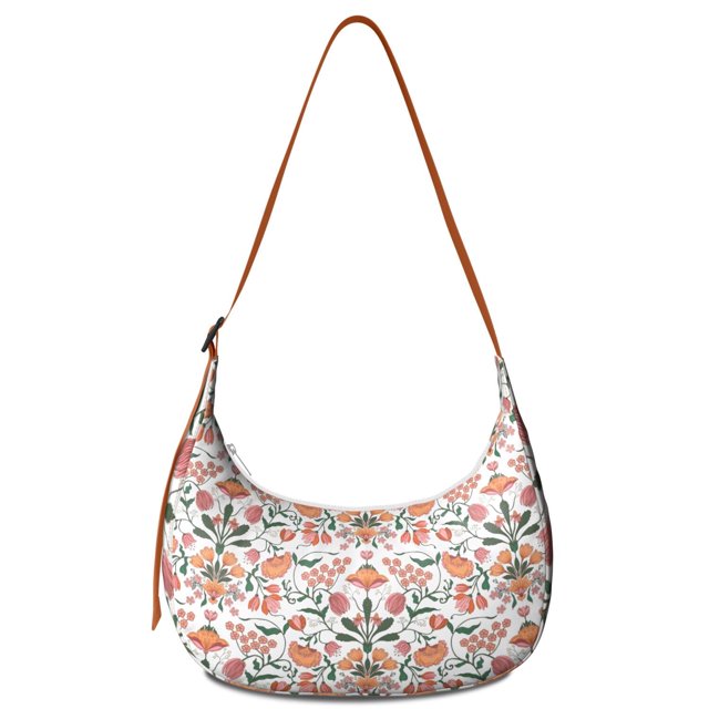 Sac Bandoulière Hobo pour Femmes – Sangle Ajustable, Motif Rétro de Fleurs Tropicales et de Feuilles, Imprimé Floral Vintage et de Crâne, Sac Durable Résistant à l'Eau