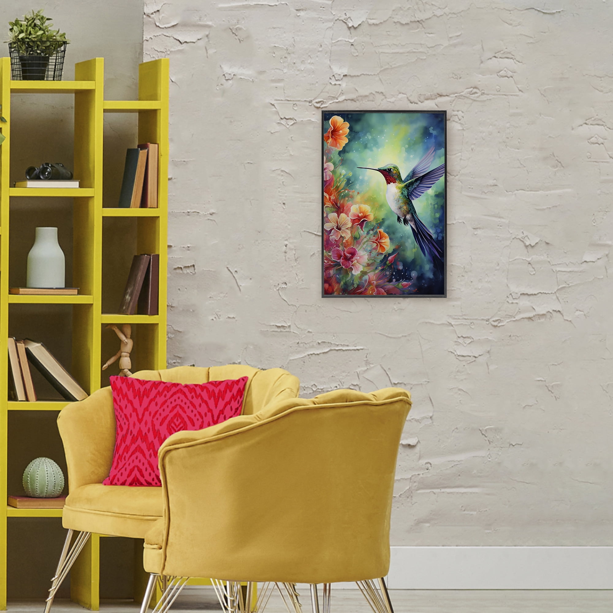 Stupell Industries Fluttering Hummingbird & Radiant Blossoms Black Framed Giclee Art, design by Creative Studio