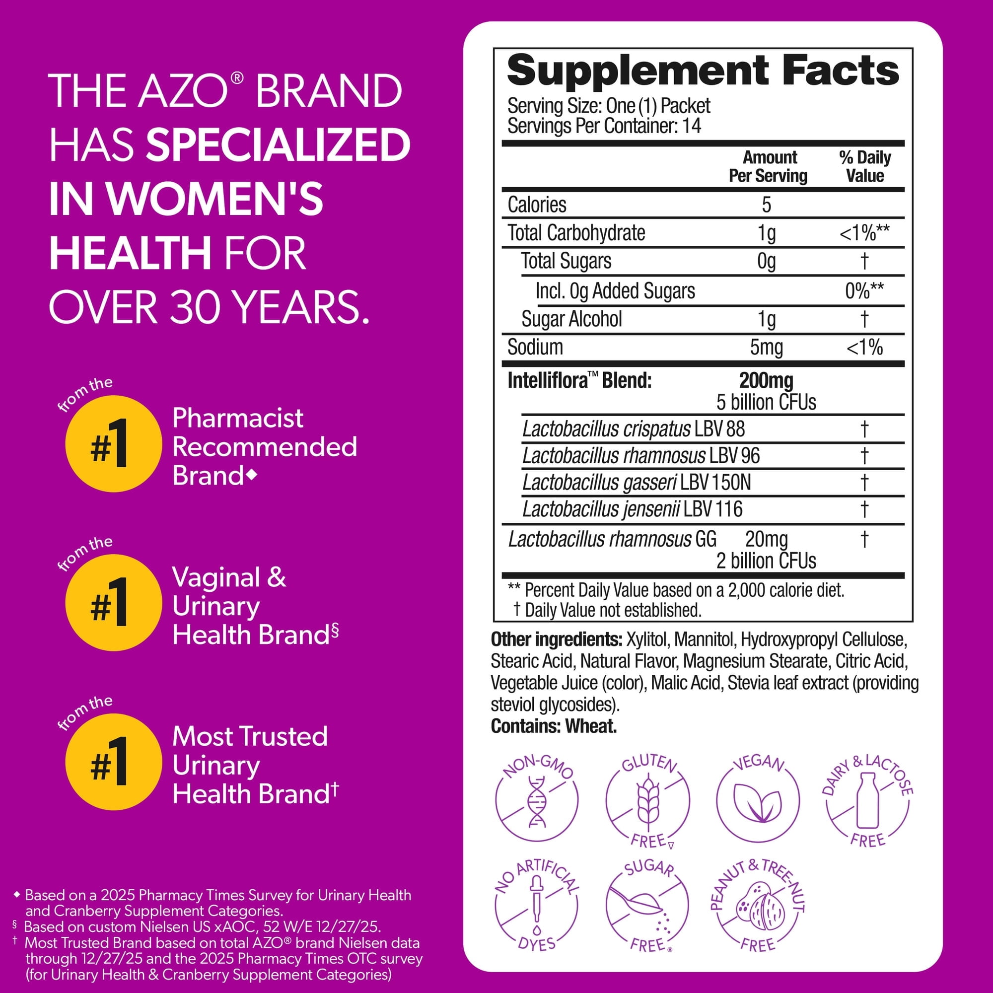 AZO Vaginal Health Probiotic Mini-Chews Daily Supplement, Supports Vaginal Health & Flora, Fruit Punch Flavor, 14 Packets