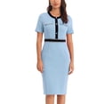 thumbnail image 1 of Hobemty Women's Sheath Dress Short Sleeve Contrast Color Elegant Pencil Wear-to-Work Midi Dresses Light Blue S, 1 of 1