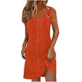 thumbnail image 2 of Ovzne Robes d'Été pour Femmes 2025 Robe Femme Mode Femme Décontractée Unie Sans Manches à Boutons Robe à Col en V Robe de Vacances Liquidation, 2 of 7