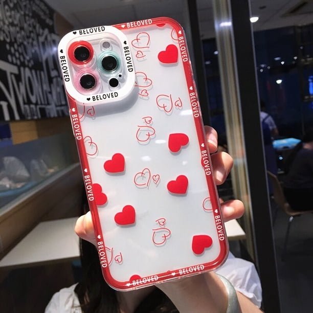 Funda de teléfono transparente con corazón de amor suave para iphone 11 12 13 14 Pro Max XS X XR 7 8 Plus SE 2020, funda trasera a prueba de golpes Tan Jianjun unisex
