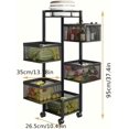 thumbnail image 2 of 5-Tier Rotating Floor-Standing Storage Rack - Multi-Layer Wheeled Cart with Square Frames for Bathroom Shelves, Fruits and Vegetables, Multi-Functional Storage Accessories (Black), 2 of 8