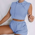 thumbnail image 2 of LOVZFMLL Workout Sets for Women Sleeveless Crop Hoodie Tank Top and Shorts Summer Casual Matching Sets Two Piece Sweatsuit for Gym Running Blue XXL, 2 of 8