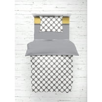 Bacati - Dots/Pin Stripes 4-Piece Toddler Bedding set 100% Cotton percale, Gray/Yellow