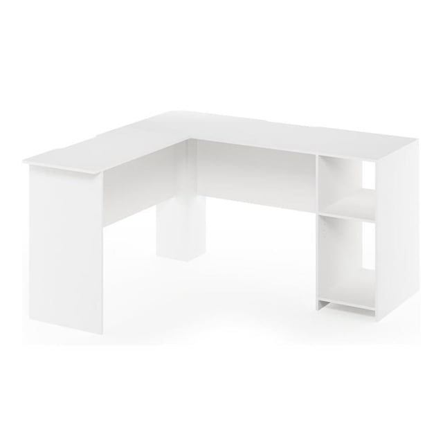 Pemberly Row Engineered Wood L-Shaped Desk with Bookshelves in White