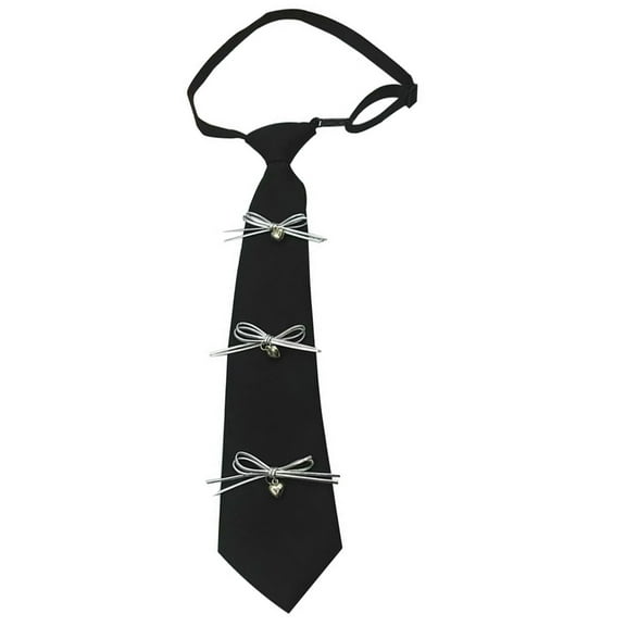 Women's Preppy Sweet Bows Embellished Pre Tied Tie Adjustable Black Necktie Neckwear for Youthful Campus Uniform Outfits