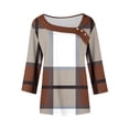 thumbnail image 5 of Guieoi Womens Tops Plus Size 2025 Trendy Womens Casual Printed V-Neck Long Sleeve T-shirt Button Tops Brown Black*Friday/Cyber*Monday, 5 of 5