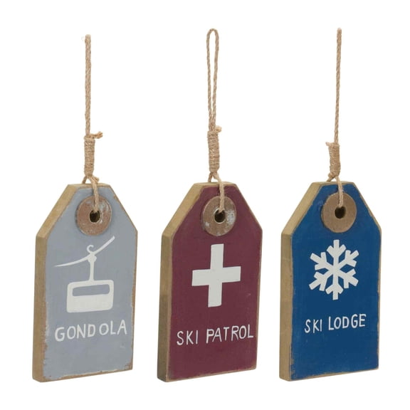 Melrose Wood Ski Tag Ornament Set of 12