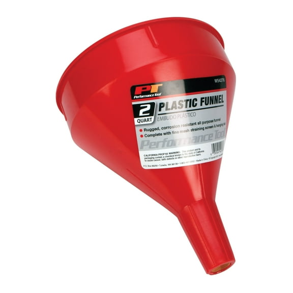 Performance Tool W54276 All Purpose 2-Quart Plastic Funnel with Straining Screen, Red