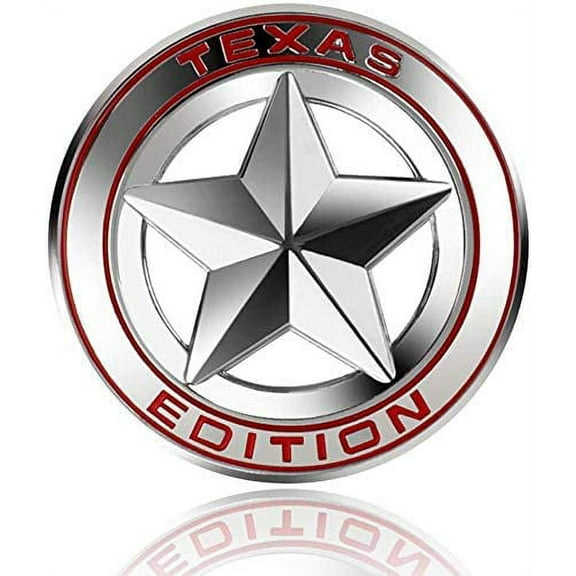 Muzzys Texas Edition Star CHROME/RED Round 3" Shield Emblem Universal Stick On FITS Tundra, Tacoma, F150, Silverado, Titan, Hood, Door, Tailgate, Grille, Fender, etc