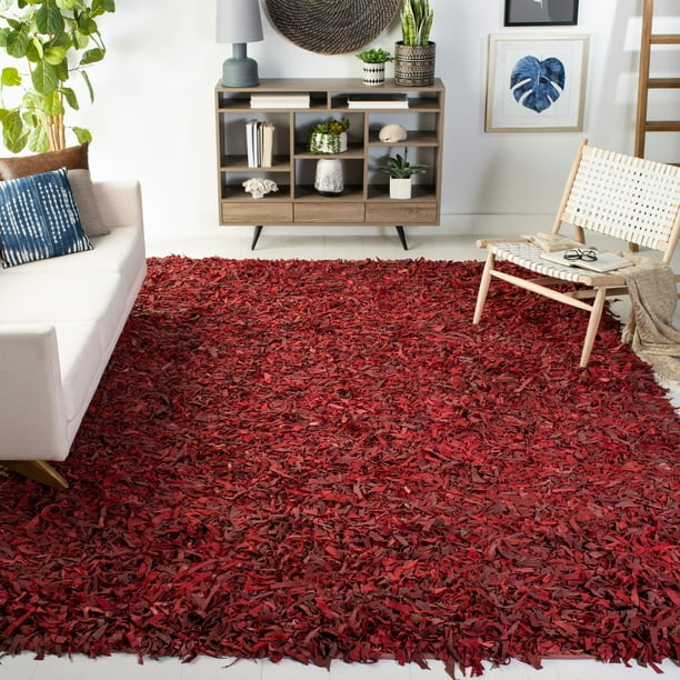 SAFAVIEH Mariam Leather Shag Area Rug, Red, 4' x 6'