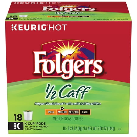 Folgers 1/2 Caff Coffee K-Cup Pods, 18 Count