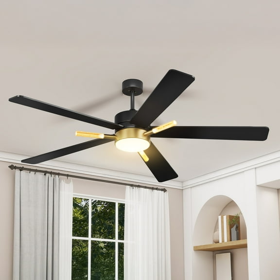 ModFusion 52-Inch Modern Ceiling Fan with Light, Remote, 5 Blades, Reversible Motor, Black & Gold