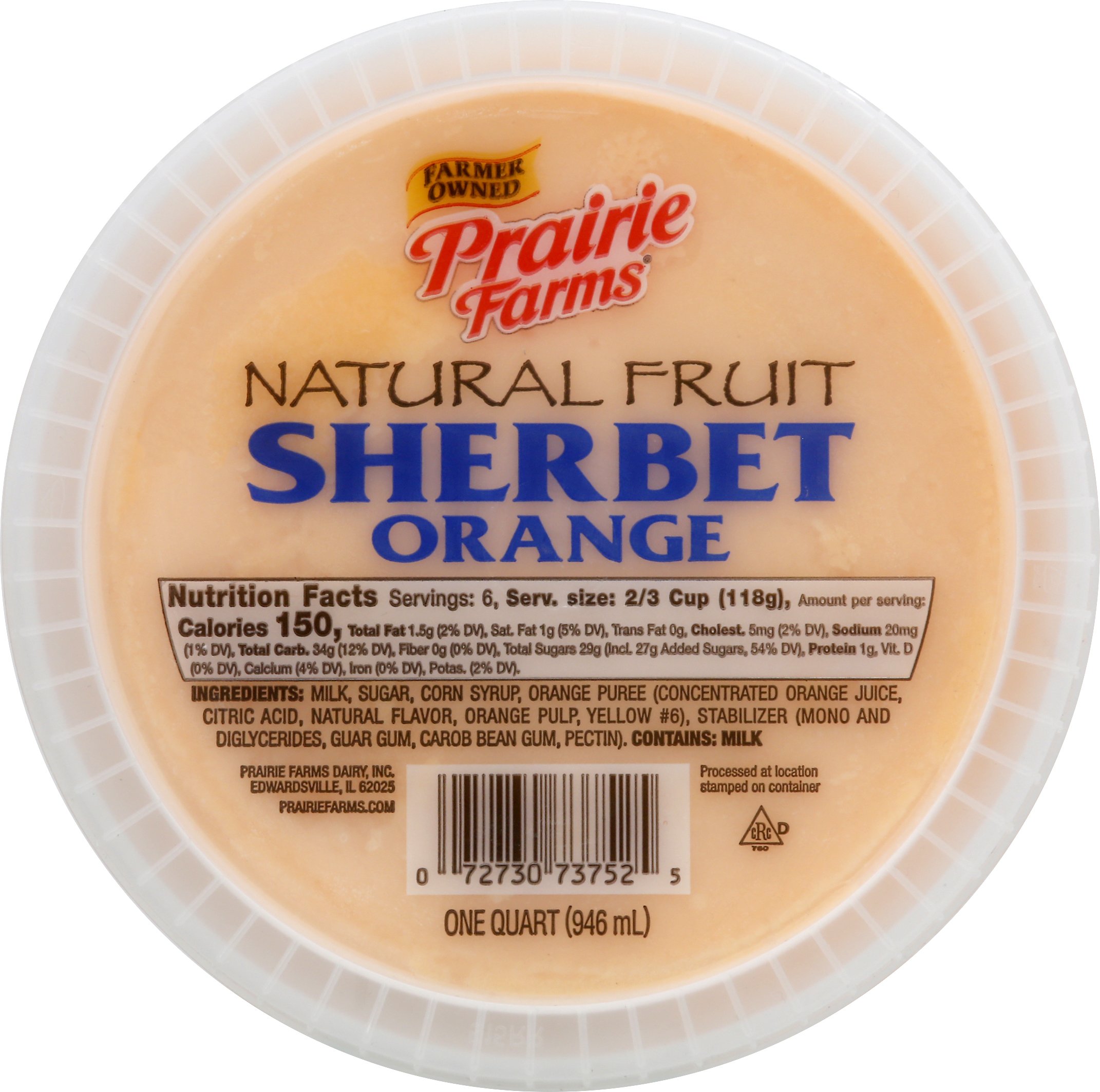 Prairie Farms Natural Fruit Sherbet, 0.50 Gallons