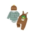thumbnail image 2 of Baby Boy's Clothing Sets Fashionable Long Sleeve Striped Romper with Embroidered Overalls and Hat 3Pcs Outfits, 2 of 9