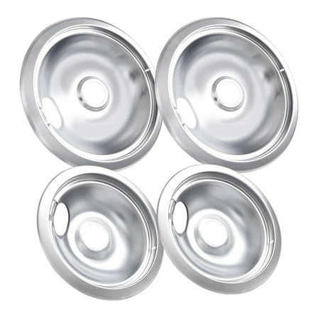 4-Pack Chrome Drip Pans Replacement for Frigidaire & Kenmore Electric Stoves – 2 Small 6-Inch & 2 Large 8-Inch, Models 316048413 & 316048414, with Locking Slots.