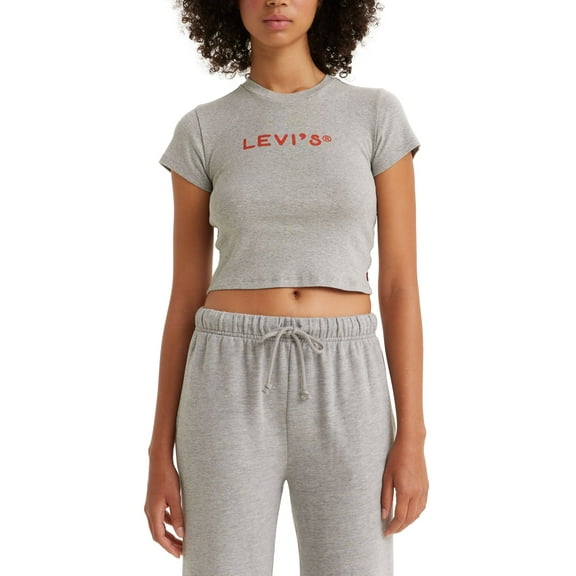 Women's Cotton Cropped Crew-Neck Graphic T-Shirt Heather Grey M