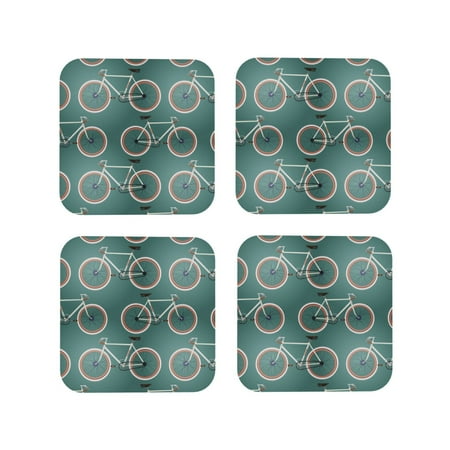 

Leather Coasters Set of 4 - Bike Pattern modern Lightweight Non-Slip Drink Coasters for Desk Anti-Scalding Desk Cup Coasters for Office Table Decor Square
