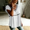 thumbnail image 5 of Ymauqau Women's Tunic Tops Short Sleeve V Neck Hollow out Patchwork Pleated Babydoll T-Shirts Casual Loose Tee Blouses, 5 of 6