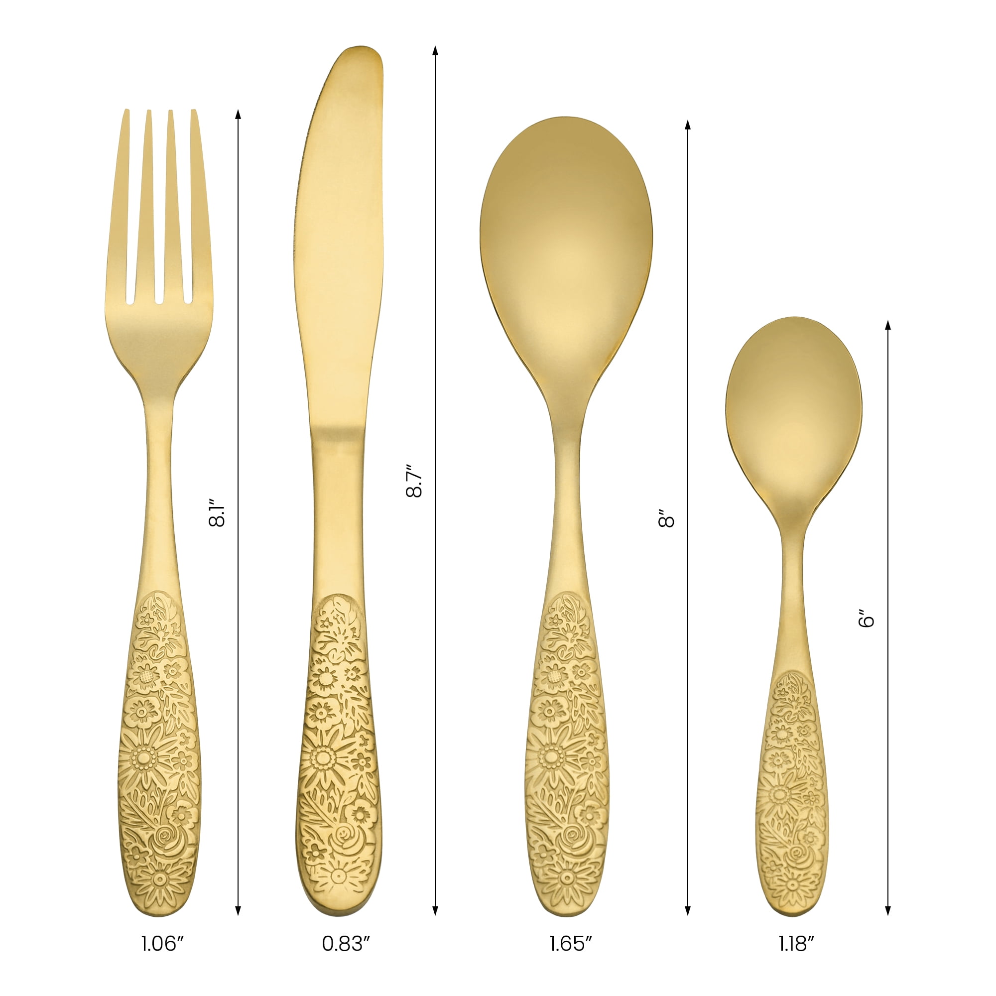 Unique Bargains 4 Piece Stainless Steel Floral Flatware Gold 4