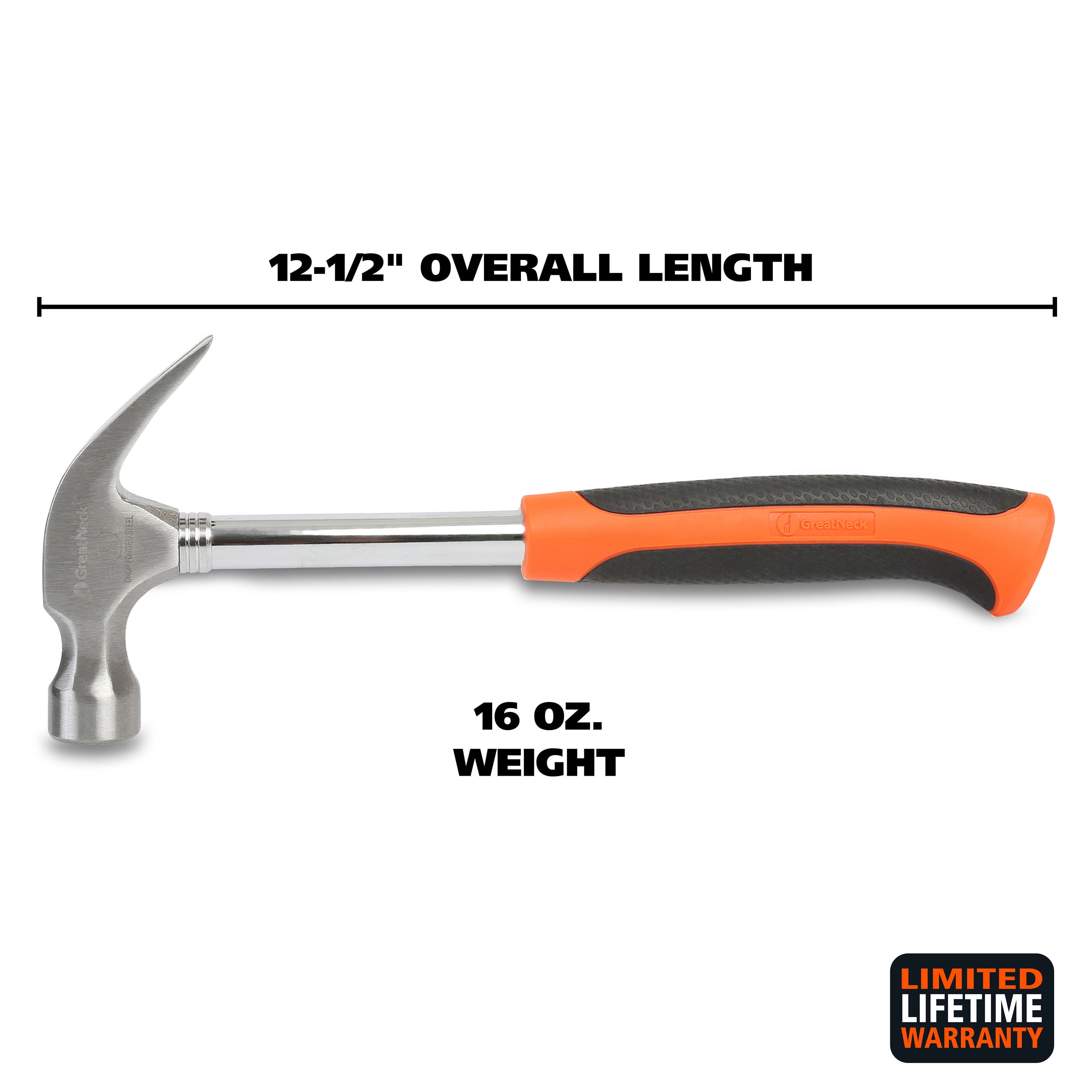 GreatNeck Curved Claw Steel Hammer with Oversized Slip-Risistant Handle, 16 oz