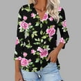 thumbnail image 2 of YUGYXL Casual Collared Shirts for Women 3/4 Length Sleeve Blouses Business Tops V Neck Tunics Print Tshirts Clearance Sales A Black XL, 2 of 5