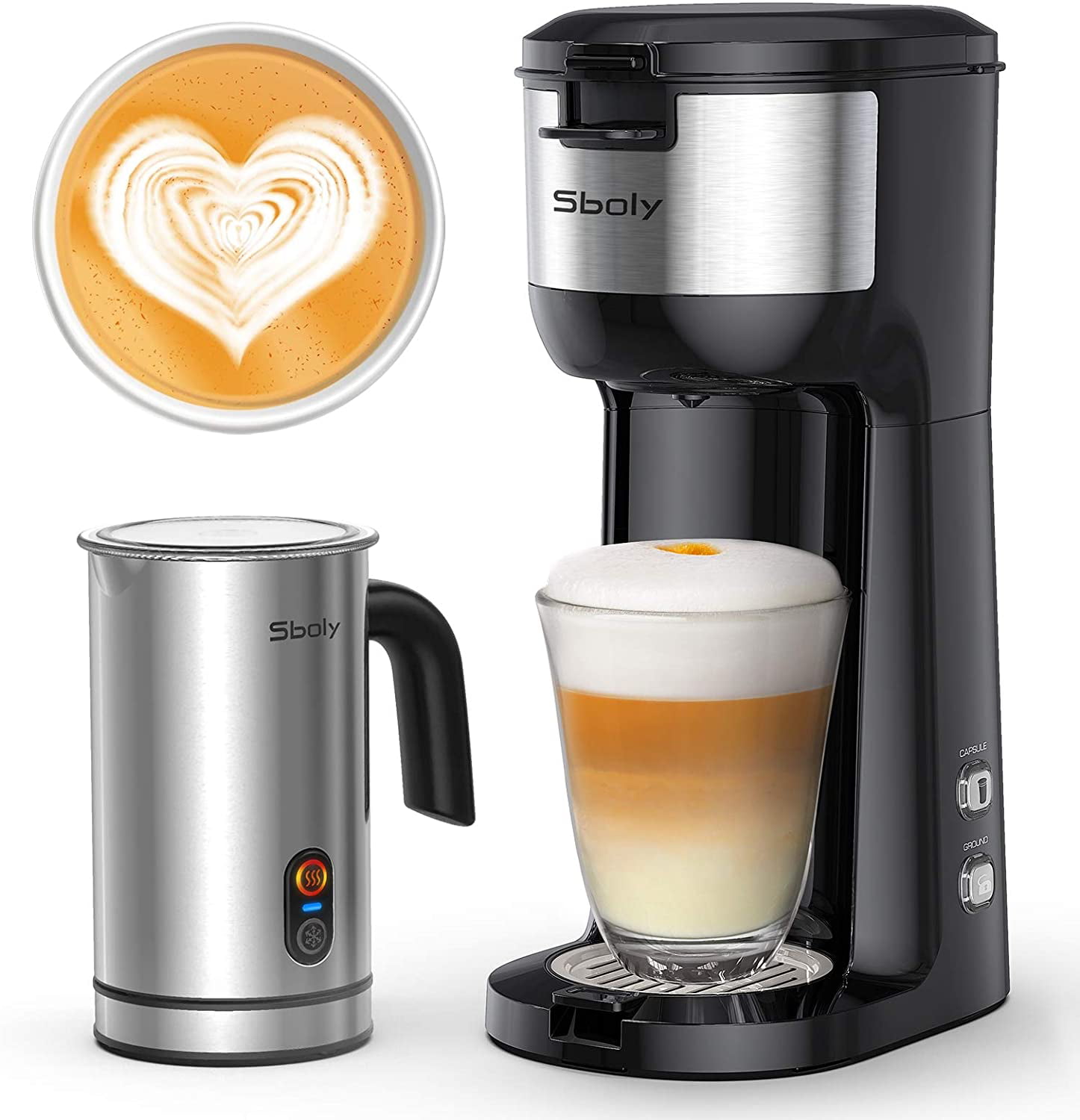 Sboly Single Serve Coffee Maker & Milk Frother, Coffee