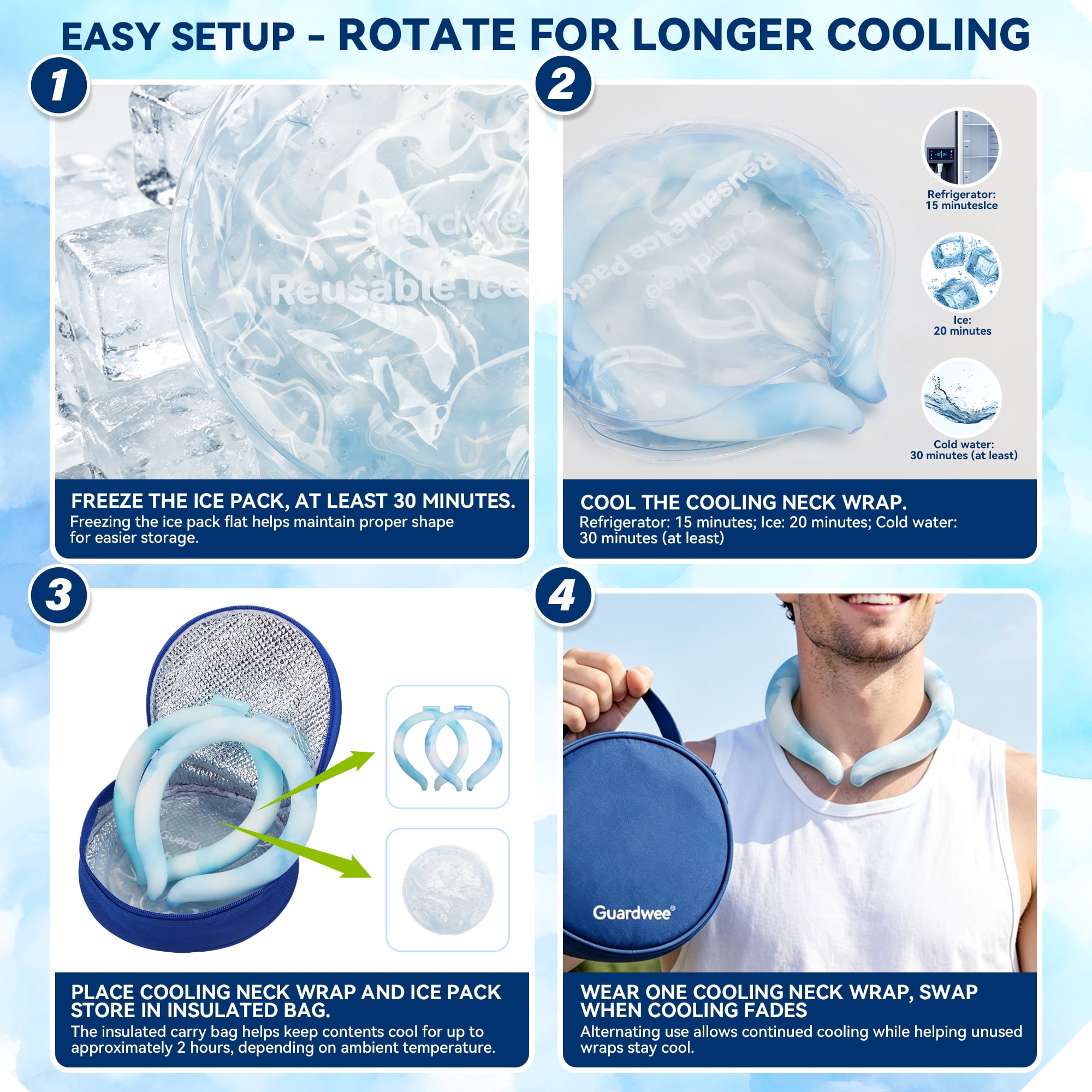 Neck Cooling Tube, 2 PCS Neck Cooling Wraps with Insulated Carry Bag & Reusable Ice Pack, Cooling System for Extended Outdoor Comfort, Wearable Neck Cooler for Summer Activities