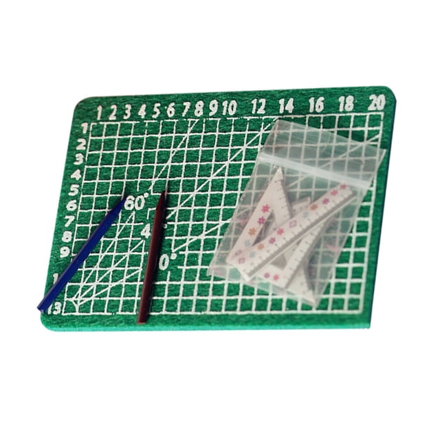 Miangastore 5pcs 1:12/1:6 Scale Mini House Miniature Cutting Mat Ruler Set Mini House Decor (Pen is NOT Included)