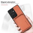 thumbnail image 2 of Cutyskin Carbon Fiber Texture PU Leather Case for Samsung Galaxy S21 Ultra, with Detachable Card Holder, Compatible Magsafe Charging, Ultra Thin Design Shockproof Phone Case for S21 Ultra, Brown, 2 of 7