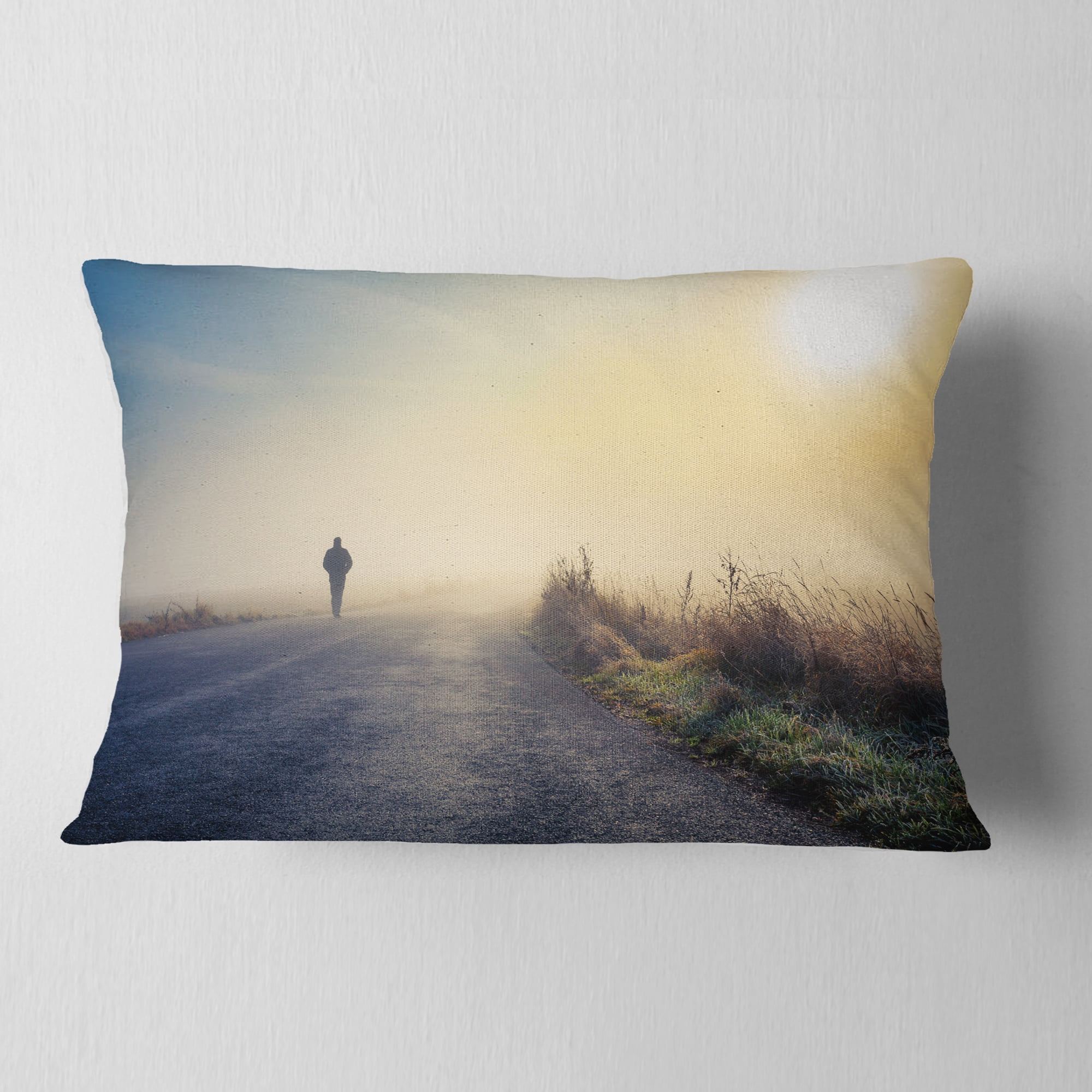 Designart Man Silhouette in Fog - Landscape Photo Throw Pillow - 12x20