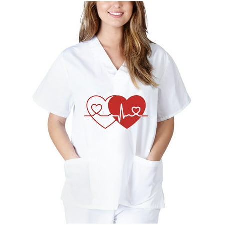 

Women Short Sleeve V-neck Tops Nursing Working Uniform T-shirts《ladies tops on clearance》