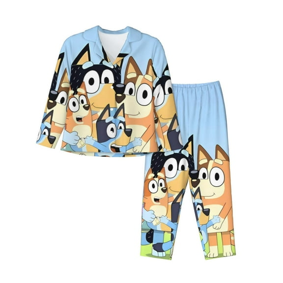 Netaao Bluey for Pajamas Set Long Sleeve Sleepwear Womens Button Down Nightwear Pj Sets for Sleeping-Small