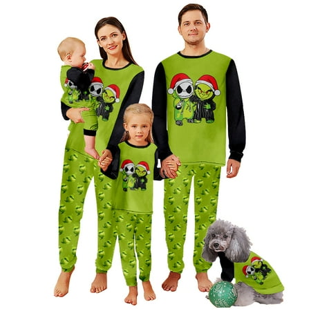 

Green haired monster Christmas Pajamas - Matching Family Adult Kids Pajama Sets