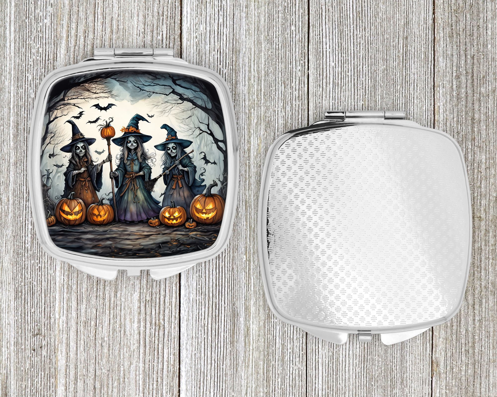 Square Compact Mirror 2.75x3 Inch with Halloween Artwork Dual Mirrors