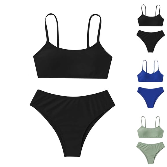 WELOIJEVBE 2 Piece Girls Swimsuit Summer Minimalist Solid Color Bikini Set Bathing Suit Girls' Swimwear 12 Years
